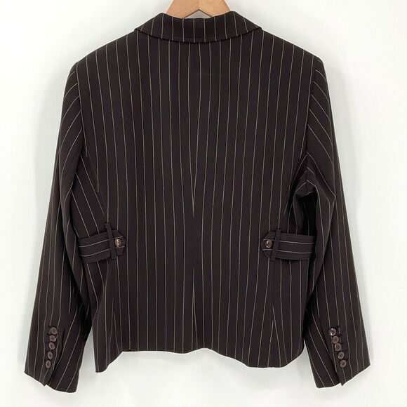 Larry Levine Classics Brown Pinstripe Button Front Blazer Jacket Women 14 - Picture 2 of 4
